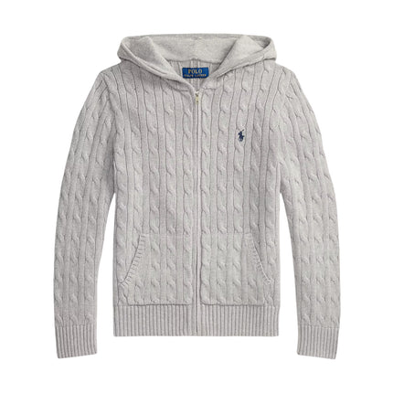 Polo Ralph Lauren Boy's Cable Cotton Hooded Full-Zip Sweater Andover Heather