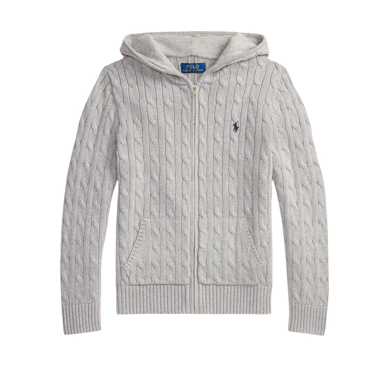 Polo Ralph Lauren Boy's Cable Cotton Hooded Full-Zip Sweater Andover Heather