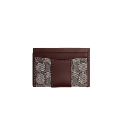 Coach Women's Essential Card Case In Signature Jacquard Brass/Oak Maple