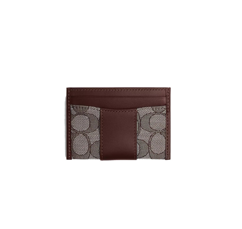 Coach Women's Essential Card Case In Signature Jacquard Brass/Oak Maple
