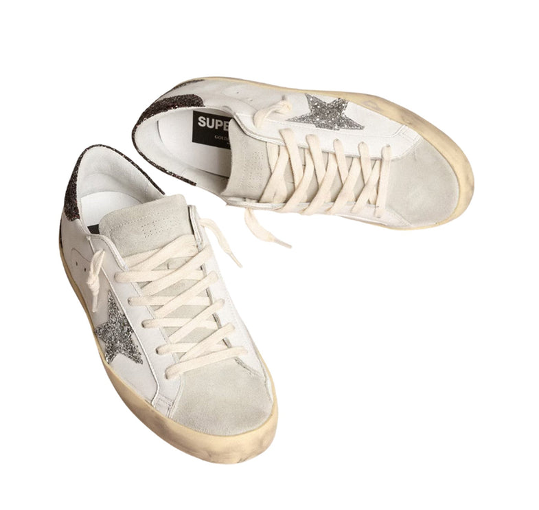 Golden Goose Women's Super Star Sneakers with Silver Star and Brown Glitter