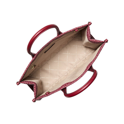 Michael Kors Women's Mirella Medium Metallic Signature Logo Tote Bag Cherry