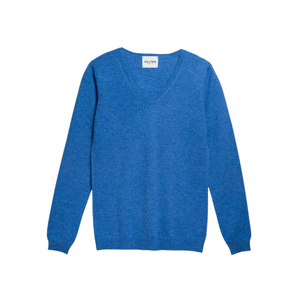 KUJTEN Women's Vicky V-Neck Cashmere Sweater Blue