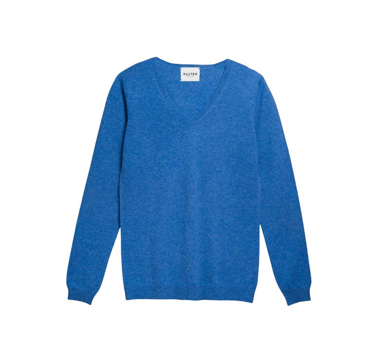 KUJTEN Women's Vicky V-Neck Cashmere Sweater Blue