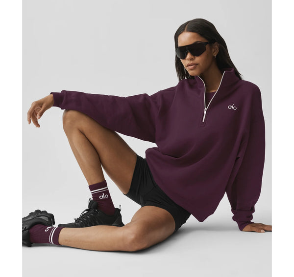 alo Women's Accolade 1/4 Zip Pullover Rich Bordeaux