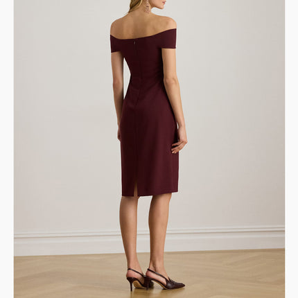 Polo Ralph Lauren Women's Twist-Front Crepe Cocktail Dress Dark Garnet