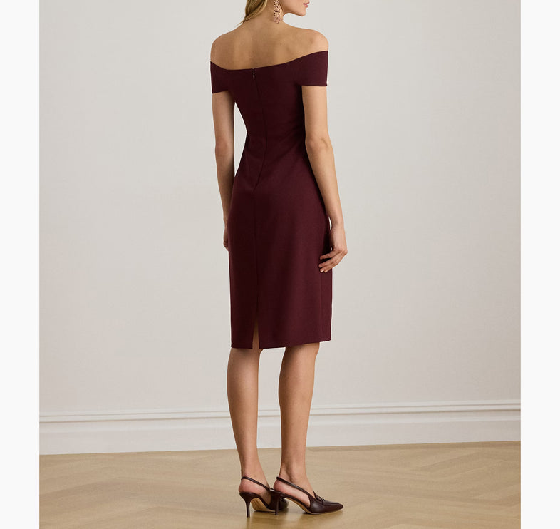Polo Ralph Lauren Women's Twist-Front Crepe Cocktail Dress Dark Garnet