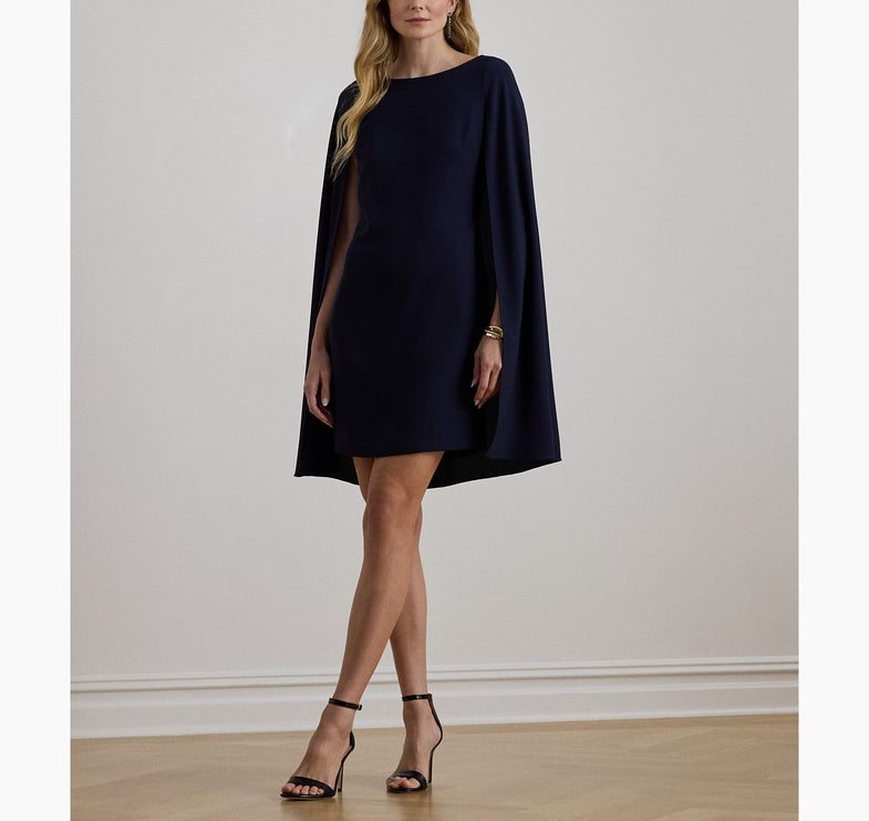 Polo Ralph Lauren Women's Cape Georgette Cocktail Dress Lighthouse Navy