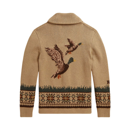 Polo Ralph Lauren Boy's Cotton-Wool Shawl Cardigan Camel Multi