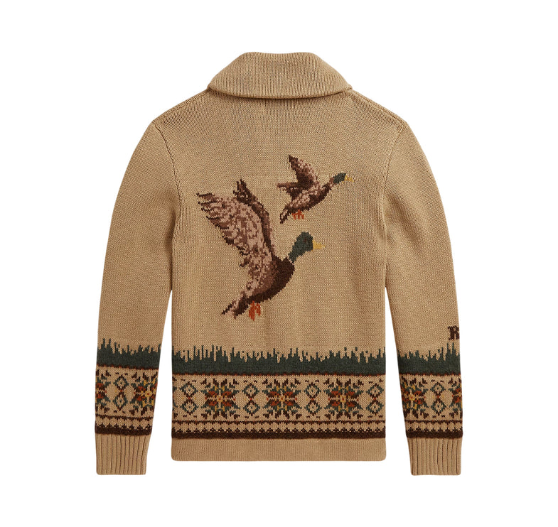 Polo Ralph Lauren Boy's Cotton-Wool Shawl Cardigan Camel Multi
