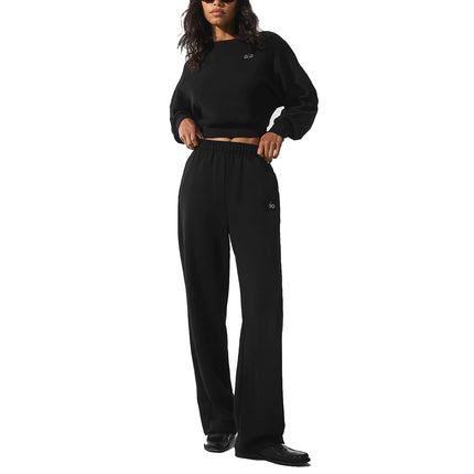 alo Women's Cropped Accolade Crewneck Black