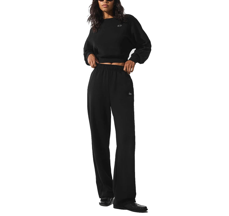 alo Women's Cropped Accolade Crewneck Black