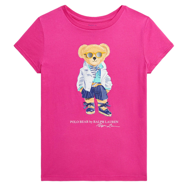 Polo Ralph Lauren Girl's Polo Bear Cotton Jersey Tee Bright Pink