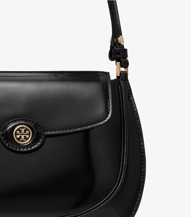 Tory Burch Women's Robinson Spazzolato Small Flap Bag Black