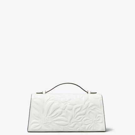 Tory Burch Women's Mini Robinson Floral Embossed Crossbody Blanc