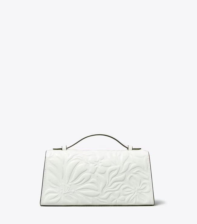 Tory Burch Women's Mini Robinson Floral Embossed Crossbody Blanc