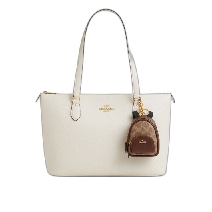 Coach Women's Mini Court Backpack Bag Charm In Signature Canvas Gold/Tan/Brown