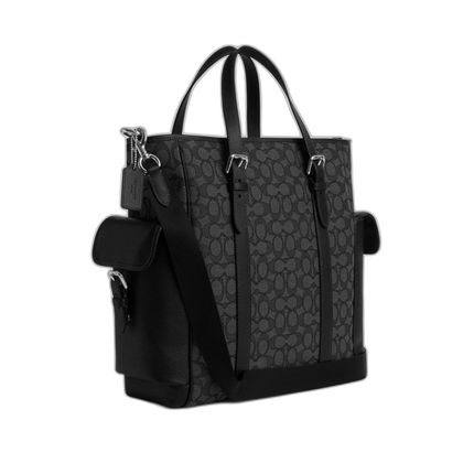 Coach Women's Sprint Tote In Signature Jacquard Silver/Charcoal/Black