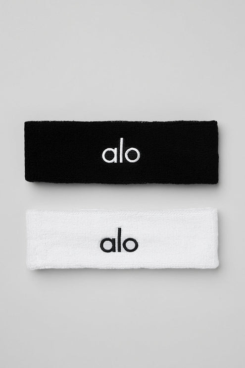 alo Women's Glow Sweatband (2-Pack) - Black/White