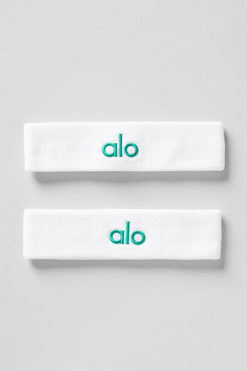 alo Women's Glow Sweatband (2-Pack) - White/Spruce Green