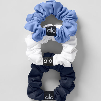 alo Women's Fresh Mini Scrunchie 3-Pack - Crystal Clear Blue/White/Navy