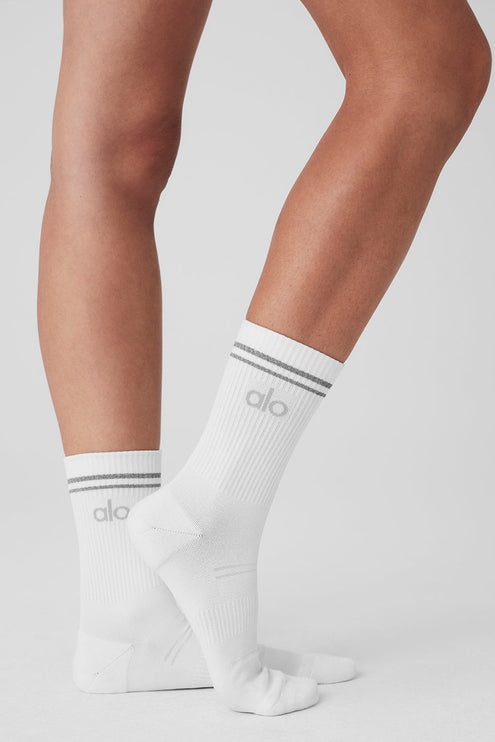alo Men's Unisex Half-Crew Performance Sock - White