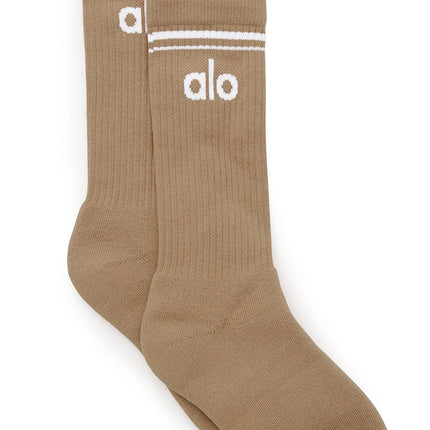 alo Women's Unisex Throwback Sock - Gravel/White