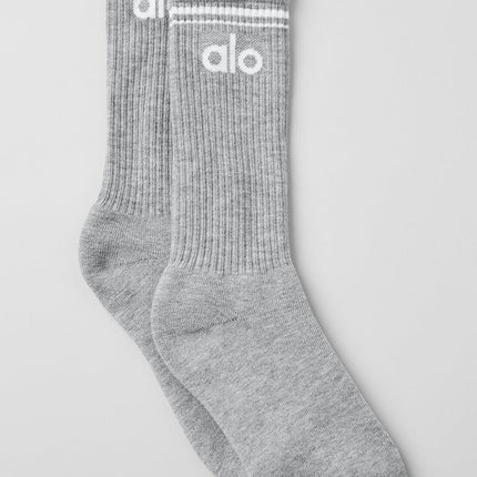 alo Men's Unisex Throwback Sock - Athletic Heather Grey/White