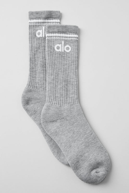 alo Men's Unisex Throwback Sock - Athletic Heather Grey/White