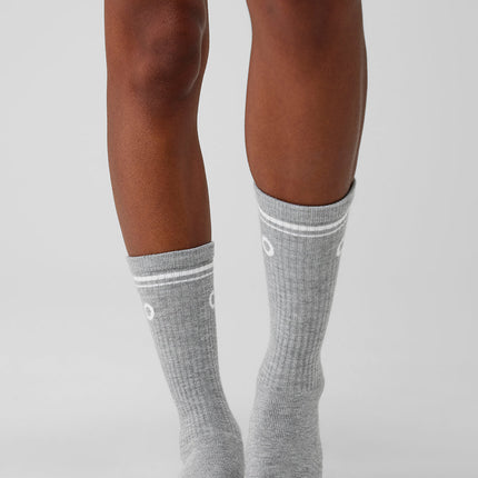 alo Men's Unisex Throwback Sock - Athletic Heather Grey/White