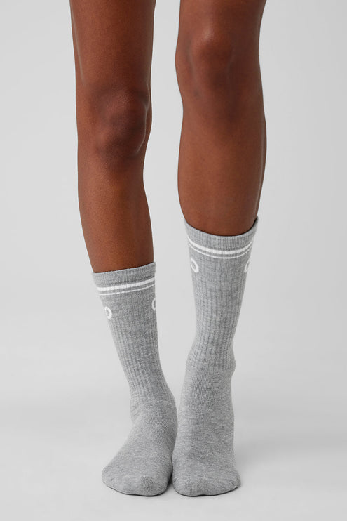 alo Men's Unisex Throwback Sock - Athletic Heather Grey/White