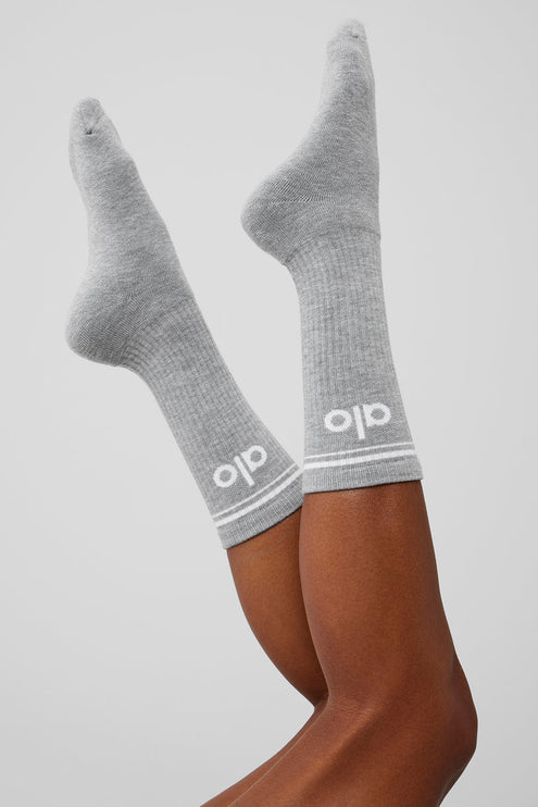 alo Men's Unisex Throwback Sock - Athletic Heather Grey/White