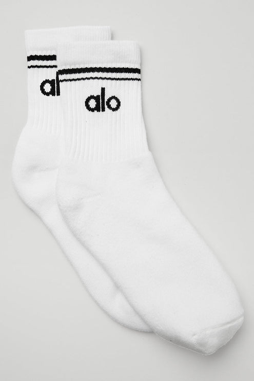alo Women's Unisex Half-Crew Throwback Sock - White/Black