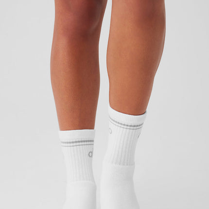 alo Men's Unisex Half-Crew Throwback Sock - White/Titanium