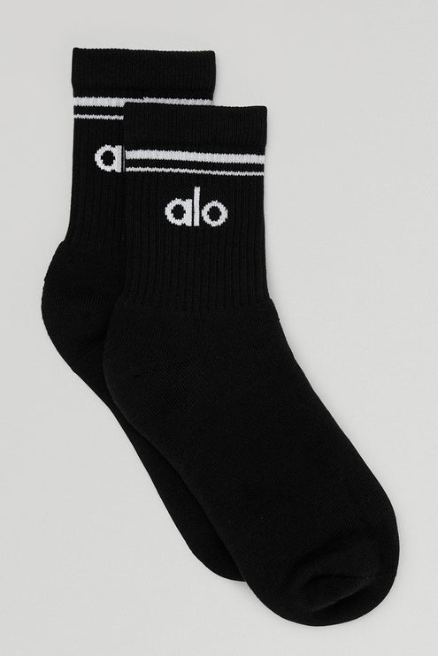 alo Men's Unisex Half-Crew Throwback Sock - Black/White
