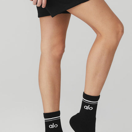 alo Men's Unisex Half-Crew Throwback Sock - Black/White