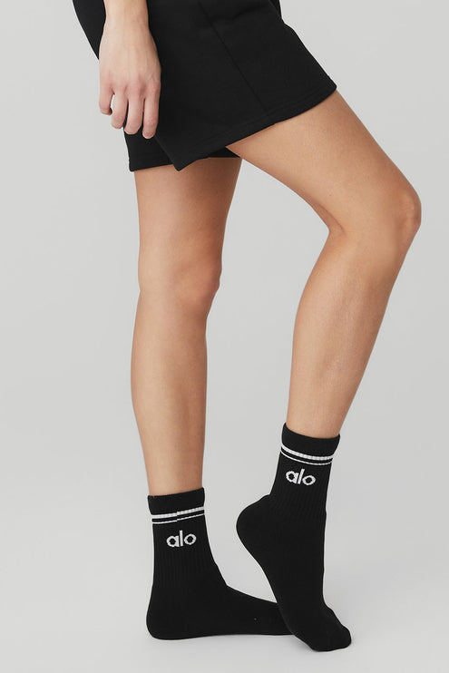 alo Men's Unisex Half-Crew Throwback Sock - Black/White