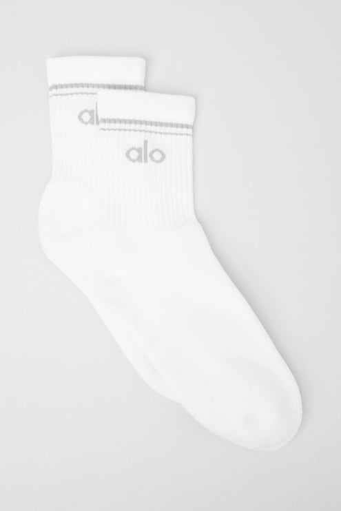 alo Men's Unisex Half-Crew Throwback Sock - White/Titanium