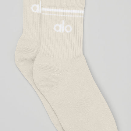 alo Men's Unisex Half-Crew Throwback Sock - Bone/White
