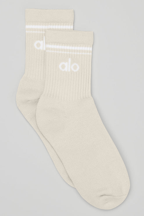 alo Men's Unisex Half-Crew Throwback Sock - Bone/White