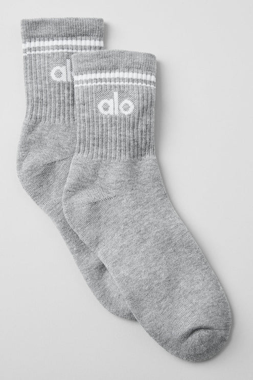 alo Men's Unisex Half-Crew Throwback Sock - Athletic Heather Grey/White