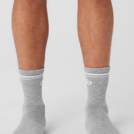 alo Men's Unisex Half-Crew Throwback Sock - Athletic Heather Grey/White