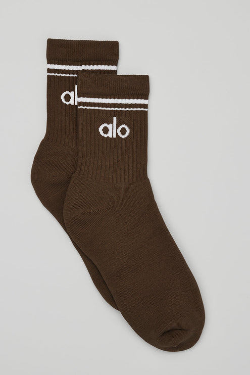 alo Unisex Half-Crew Throwback Sock Espresso/White