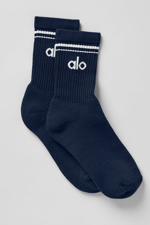 alo Men's Unisex Half-Crew Throwback Sock - Navy/White