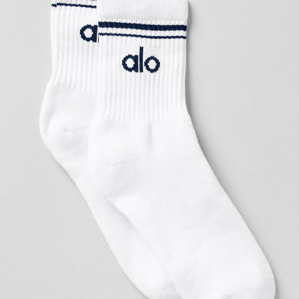 alo Men's Unisex Half-Crew Throwback Sock - White/Navy