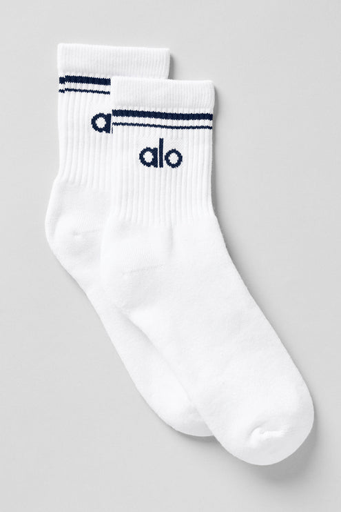alo Men's Unisex Half-Crew Throwback Sock - White/Navy