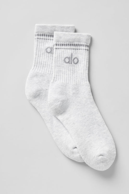 alo Men's Unisex Half-Crew Throwback Sock - White Heather/Grey