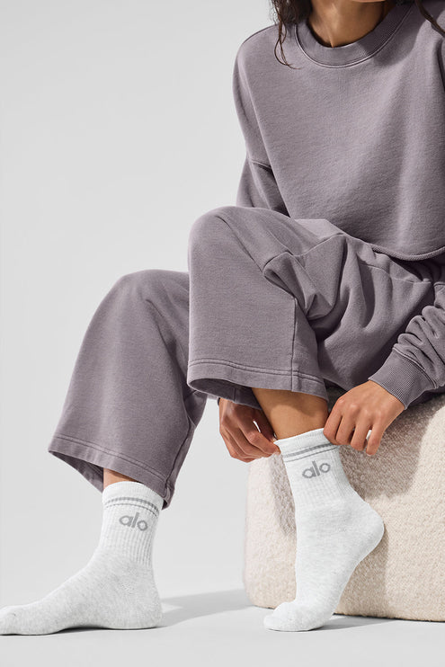 alo Men's Unisex Half-Crew Throwback Sock - White Heather/Grey