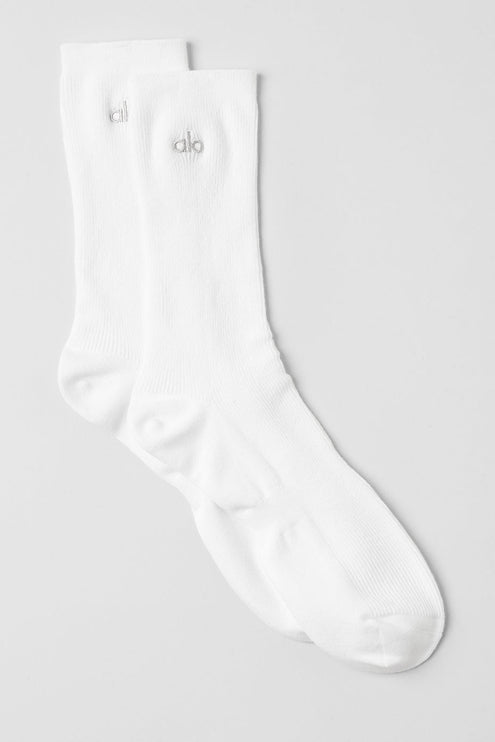 alo Women's Unisex Half-Crew Understated Sock - White