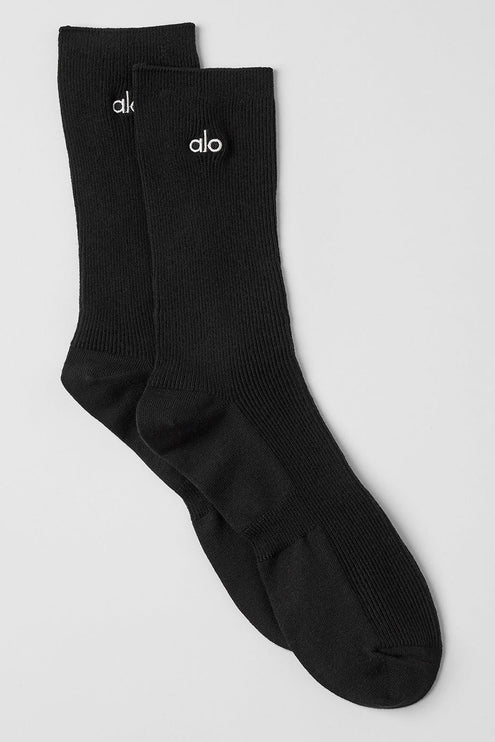 alo Women's Unisex Half-Crew Understated Sock - Black